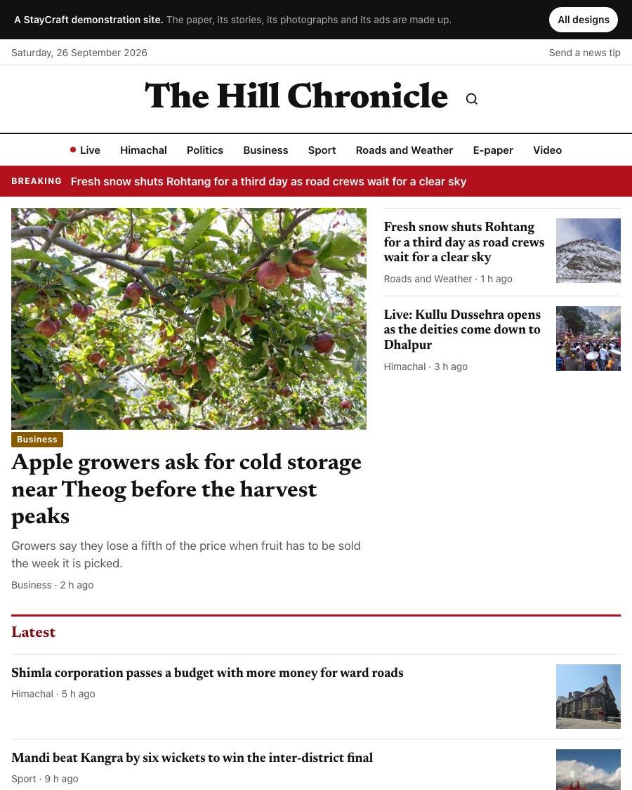 The Classic daily design, shown on a live StayCraft site