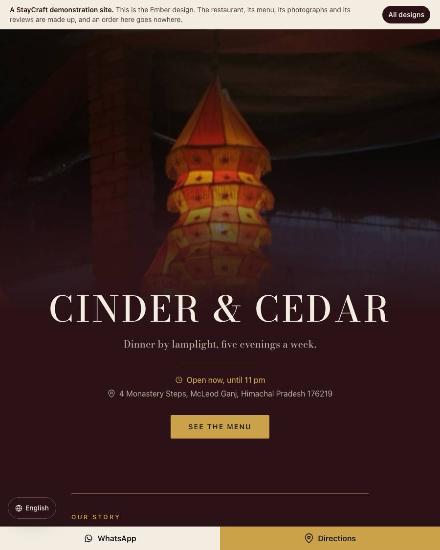The Ember design, shown on a live StayCraft site