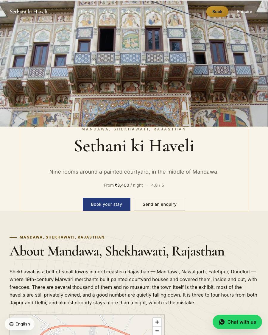 The Haveli design, shown on a live StayCraft site