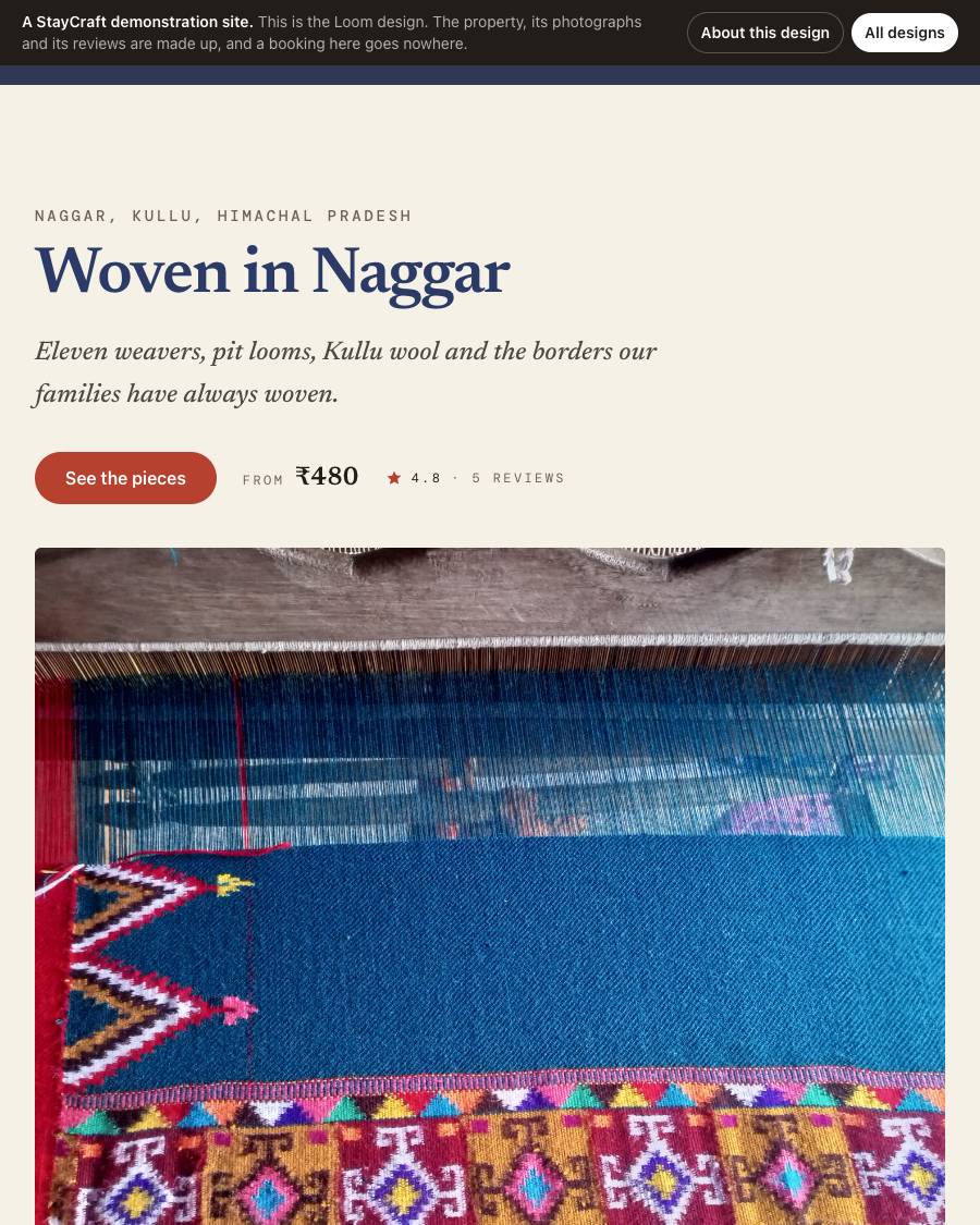The Loom design, shown on a live StayCraft site