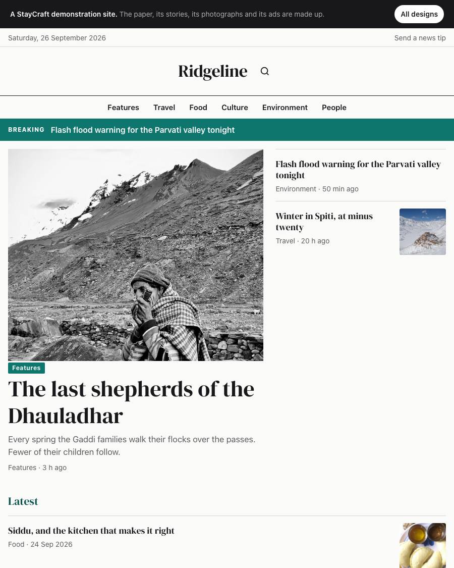 The Modern magazine design, shown on a live StayCraft site