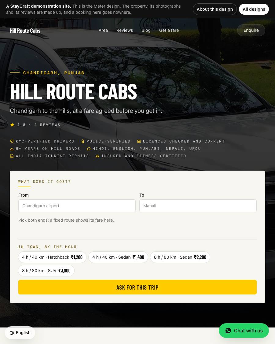 The Meter design, shown on a live StayCraft site
