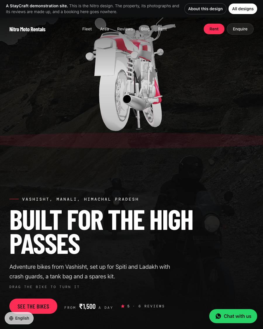 The Nitro design, shown on a live StayCraft site