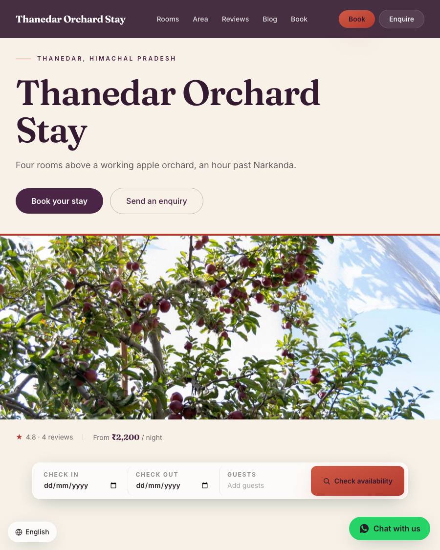 The Orchard design, shown on a live StayCraft site