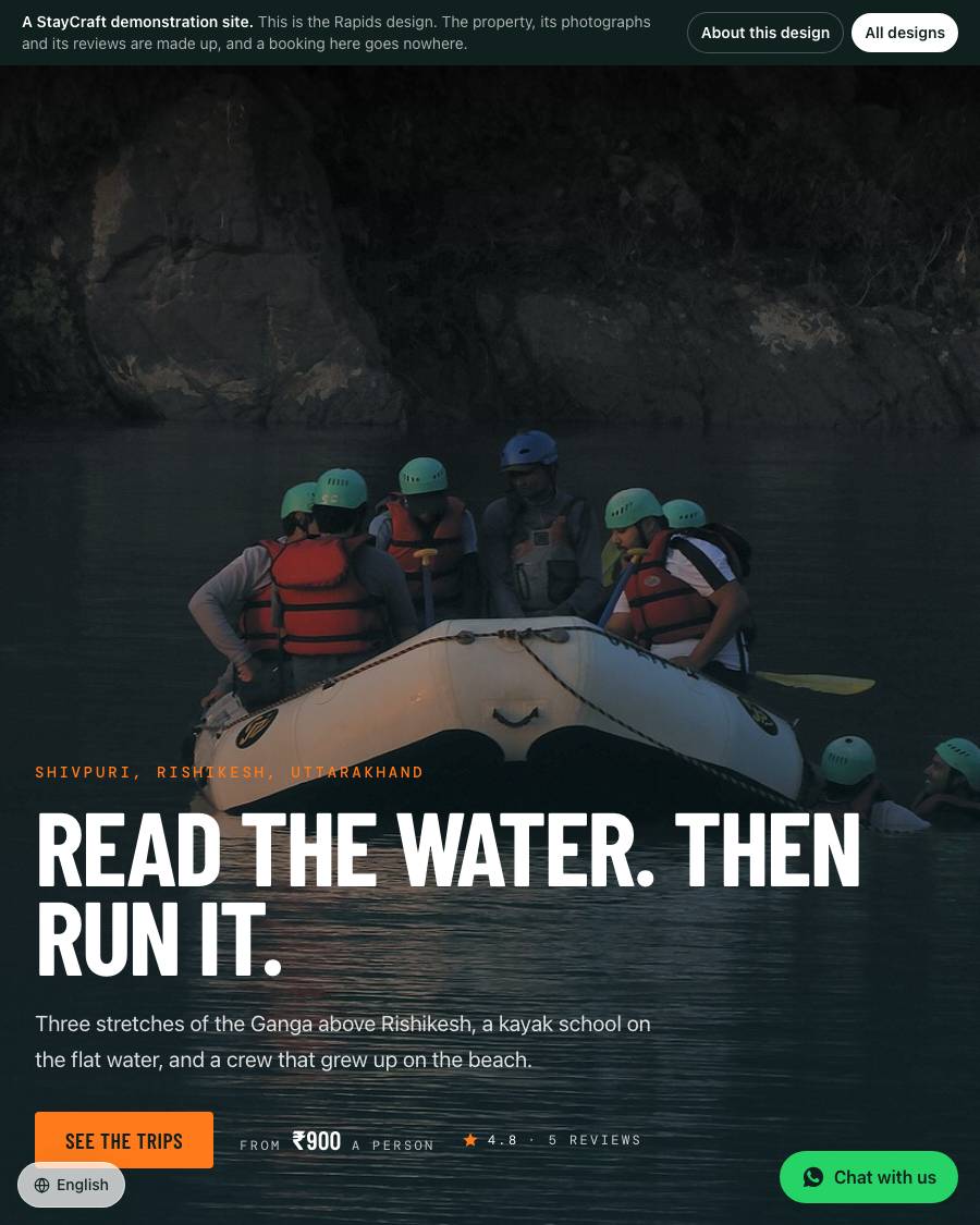 The Rapids design, shown on a live StayCraft site